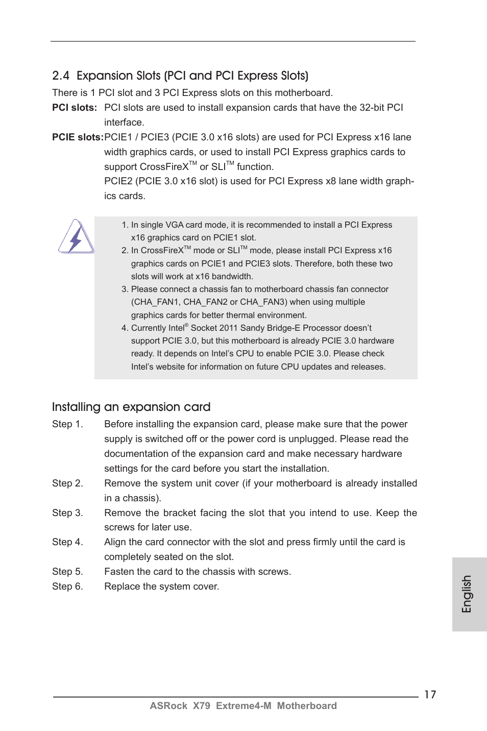 Installing an expansion card | ASRock X79 Extreme4-M User Manual | Page 17 / 229