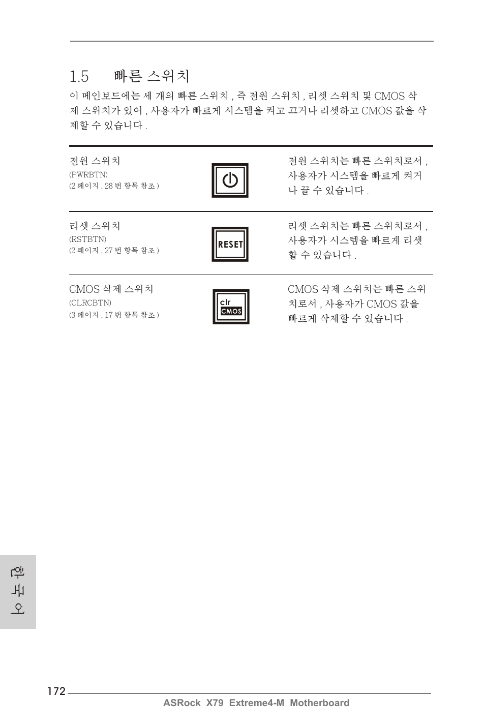 한 국 어 1.5 빠른 스위치 | ASRock X79 Extreme4-M User Manual | Page 172 / 229