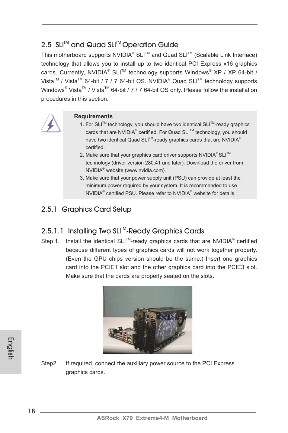 English 2.5 sli, And quad sli, Operation guide | Ready graphics cards | ASRock X79 Extreme4-M User Manual | Page 18 / 229