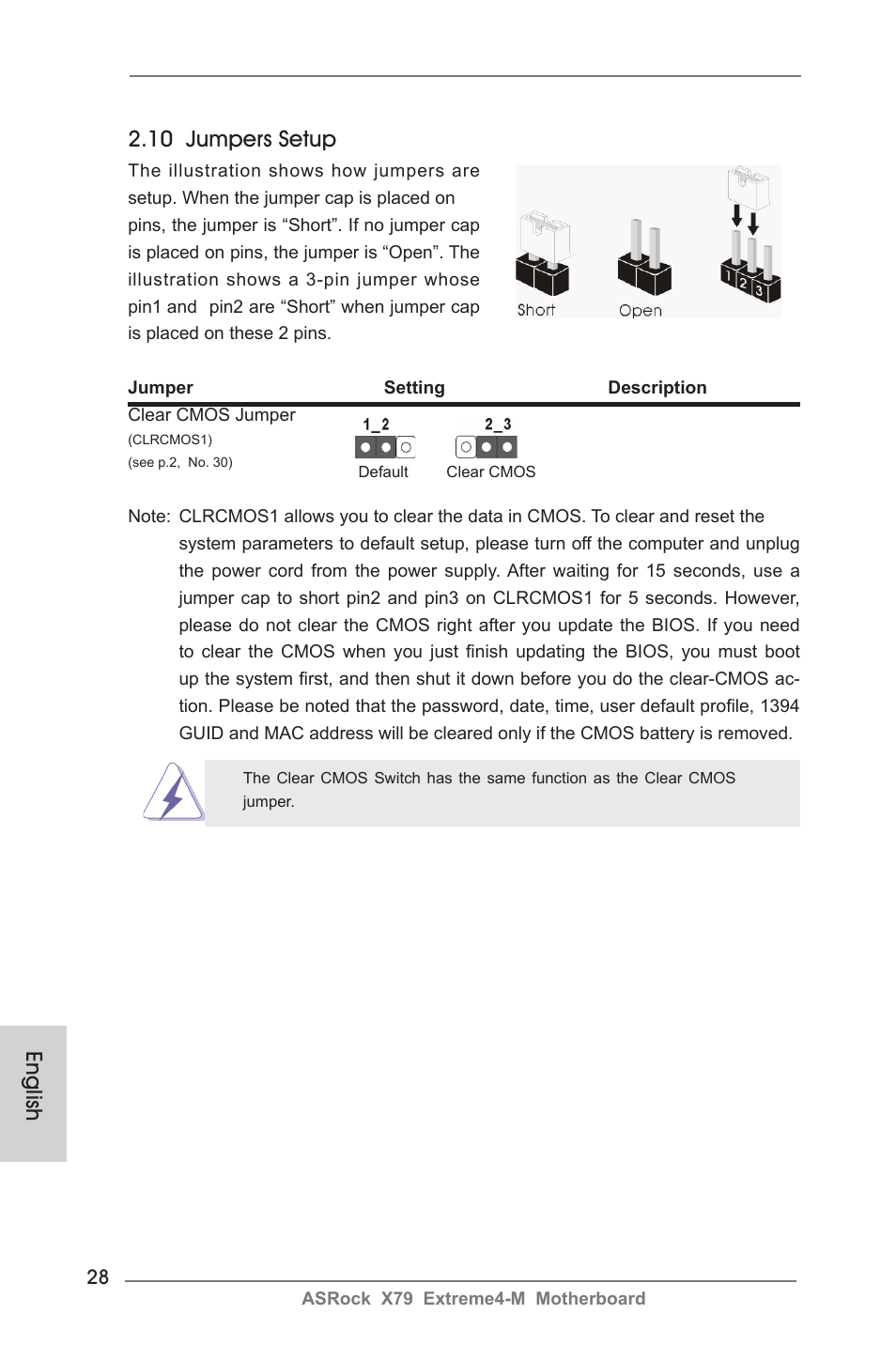 English 2.10 jumpers setup | ASRock X79 Extreme4-M User Manual | Page 28 / 229