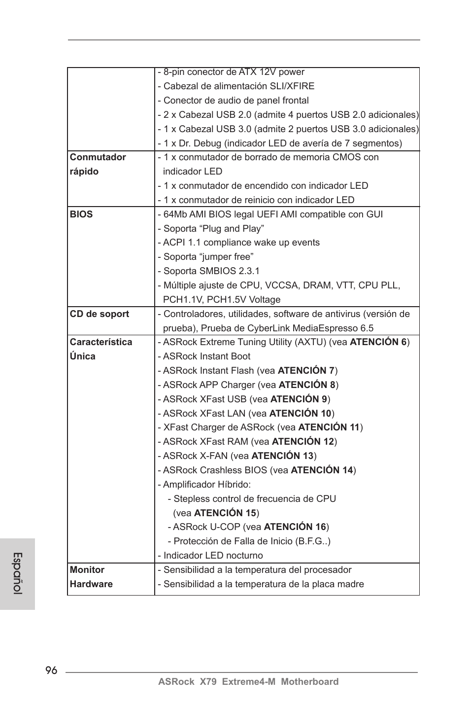 Español | ASRock X79 Extreme4-M User Manual | Page 96 / 229
