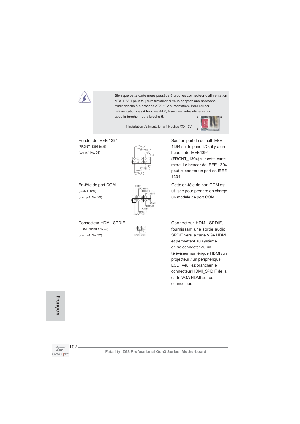 Français | ASRock Fatal1ty Z68 Professional Gen3 User Manual | Page 102 / 317