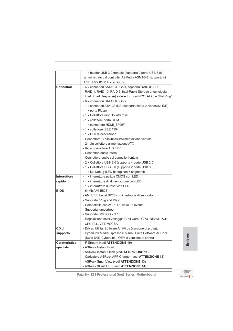 Italiano | ASRock Fatal1ty Z68 Professional Gen3 User Manual | Page 111 / 317