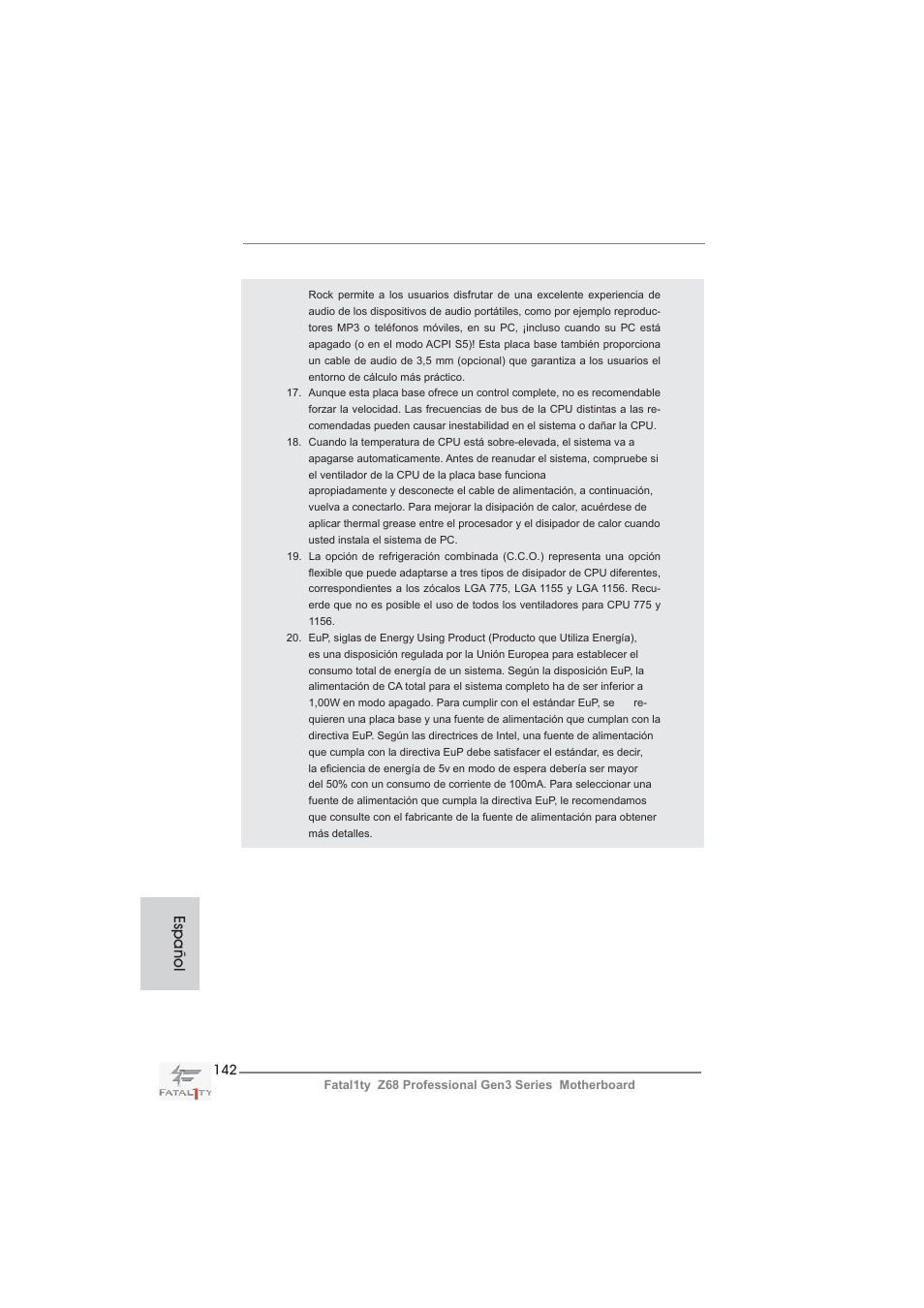 Español | ASRock Fatal1ty Z68 Professional Gen3 User Manual | Page 142 / 317