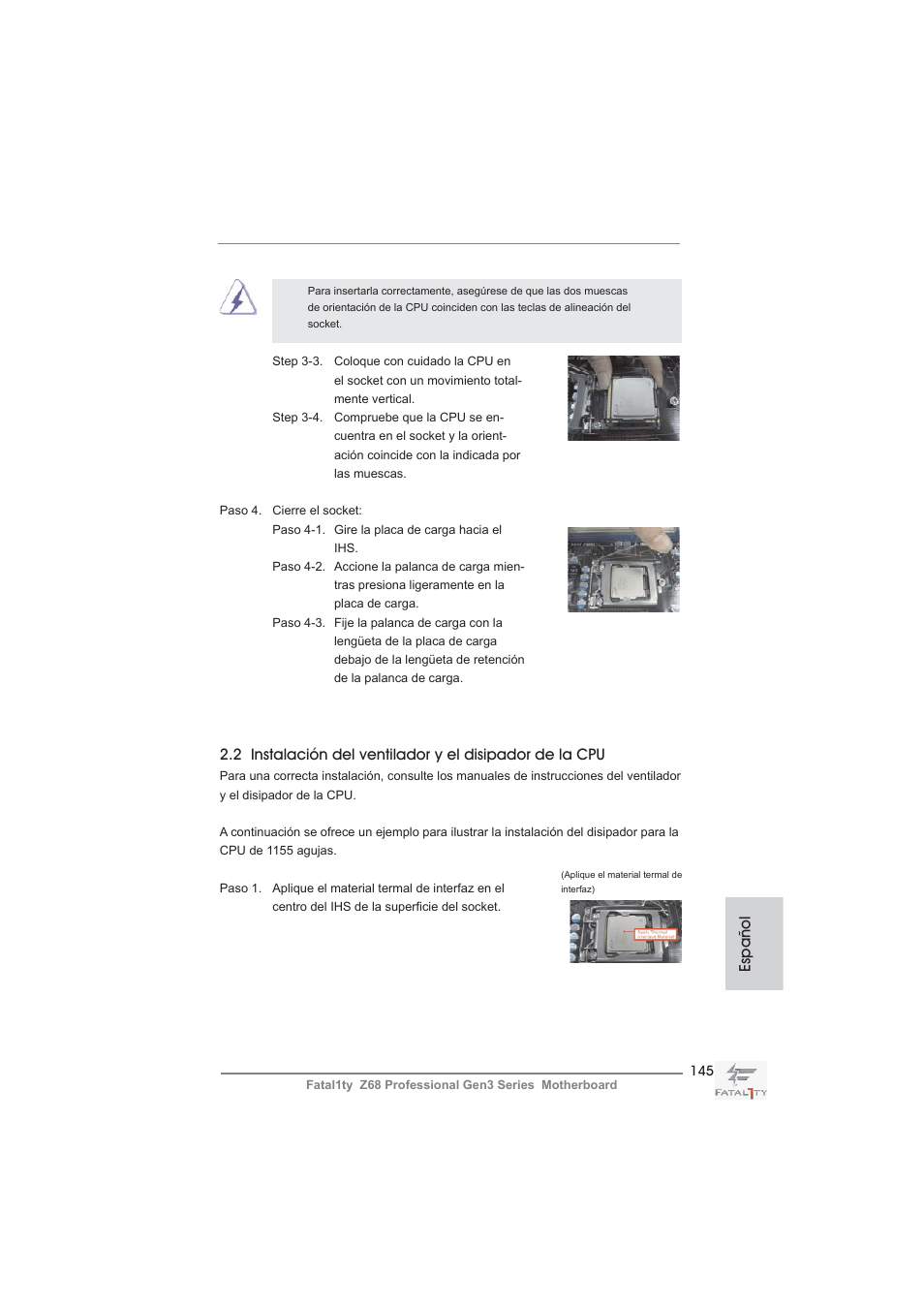 Español | ASRock Fatal1ty Z68 Professional Gen3 User Manual | Page 145 / 317
