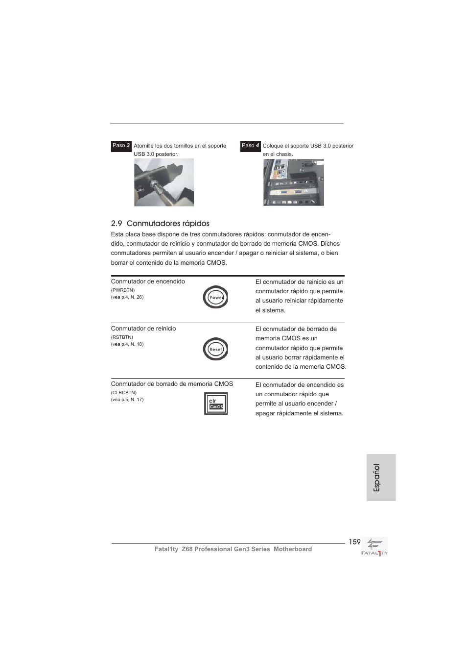 9 conmutadores rápidos, Español | ASRock Fatal1ty Z68 Professional Gen3 User Manual | Page 159 / 317