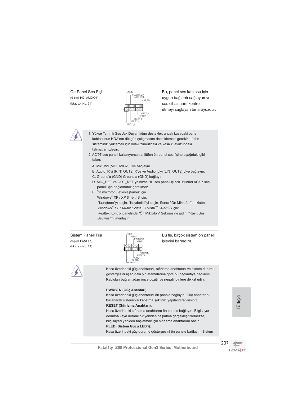 Türkçe | ASRock Fatal1ty Z68 Professional Gen3 User Manual | Page 207 / 317