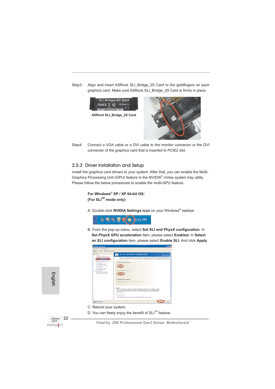 2 driver installation and setup, English | ASRock Fatal1ty Z68 Professional Gen3 User Manual | Page 22 / 317