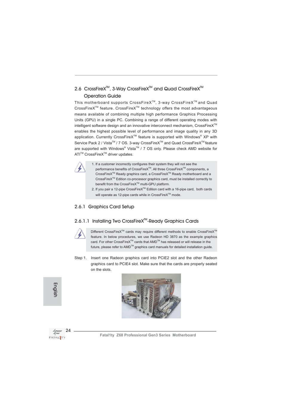 6 crossfirex, Way crossfirex, And quad crossfirex | Operation guide, Ready graphics cards, English | ASRock Fatal1ty Z68 Professional Gen3 User Manual | Page 24 / 317