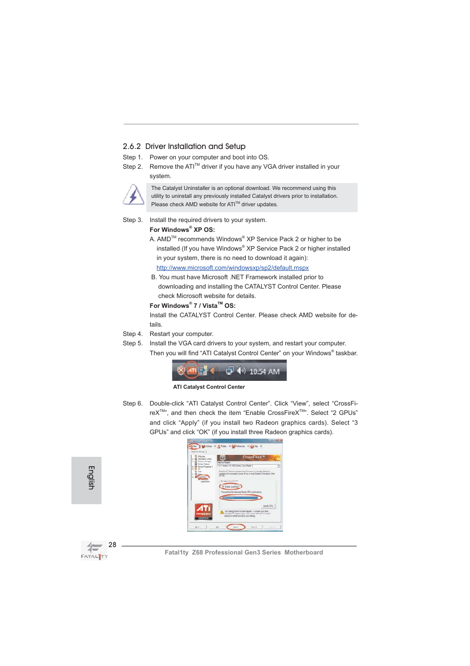 2 driver installation and setup, English | ASRock Fatal1ty Z68 Professional Gen3 User Manual | Page 28 / 317