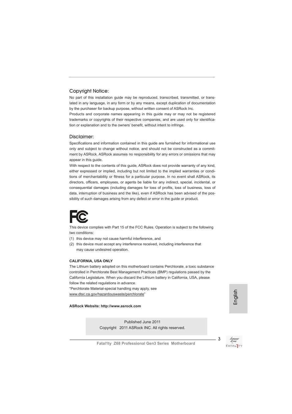 ASRock Fatal1ty Z68 Professional Gen3 User Manual | Page 3 / 317