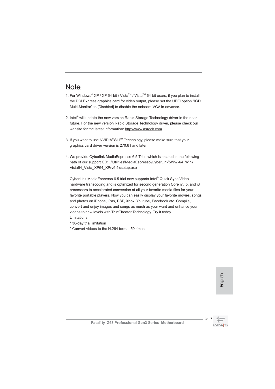 English | ASRock Fatal1ty Z68 Professional Gen3 User Manual | Page 317 / 317