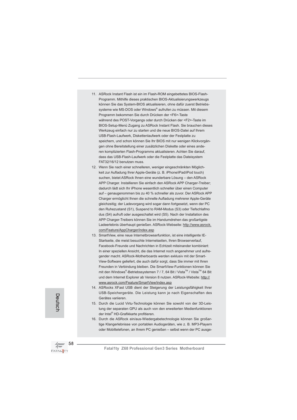 Deutsch | ASRock Fatal1ty Z68 Professional Gen3 User Manual | Page 58 / 317