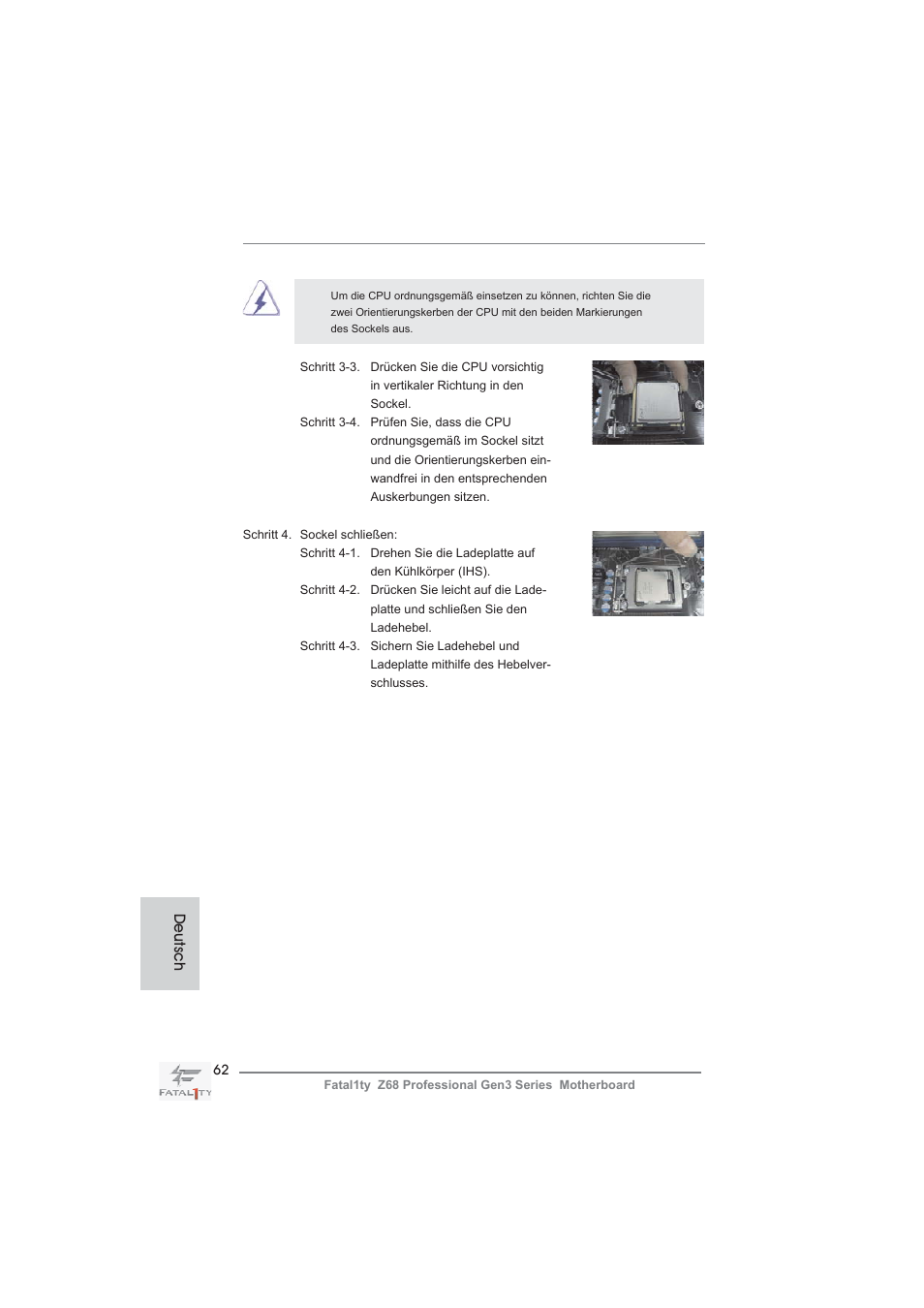 Deutsch | ASRock Fatal1ty Z68 Professional Gen3 User Manual | Page 62 / 317