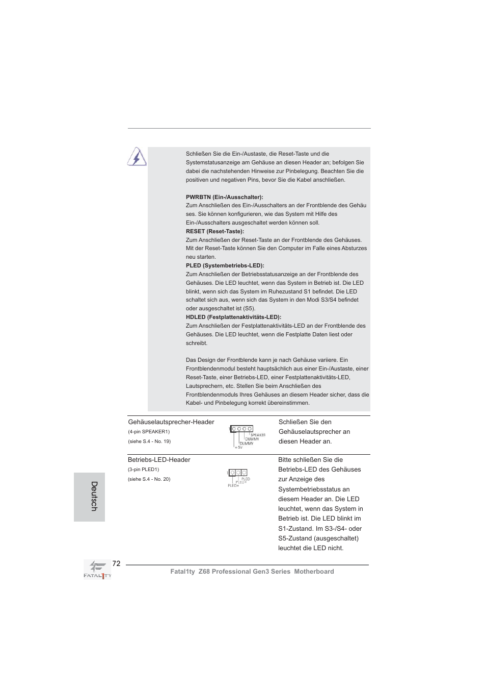 Deutsch | ASRock Fatal1ty Z68 Professional Gen3 User Manual | Page 72 / 317