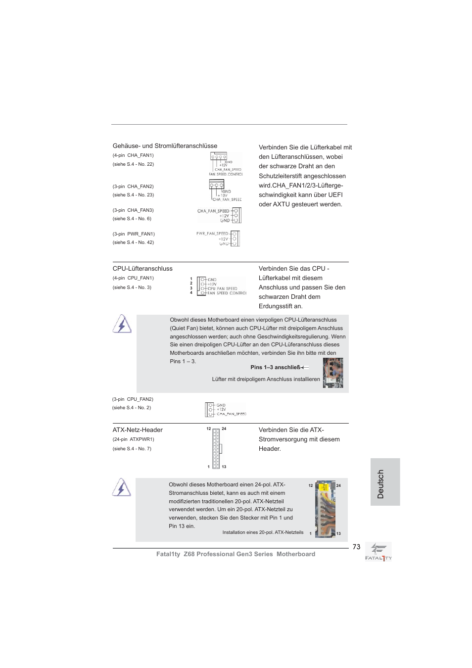 Deutsch | ASRock Fatal1ty Z68 Professional Gen3 User Manual | Page 73 / 317