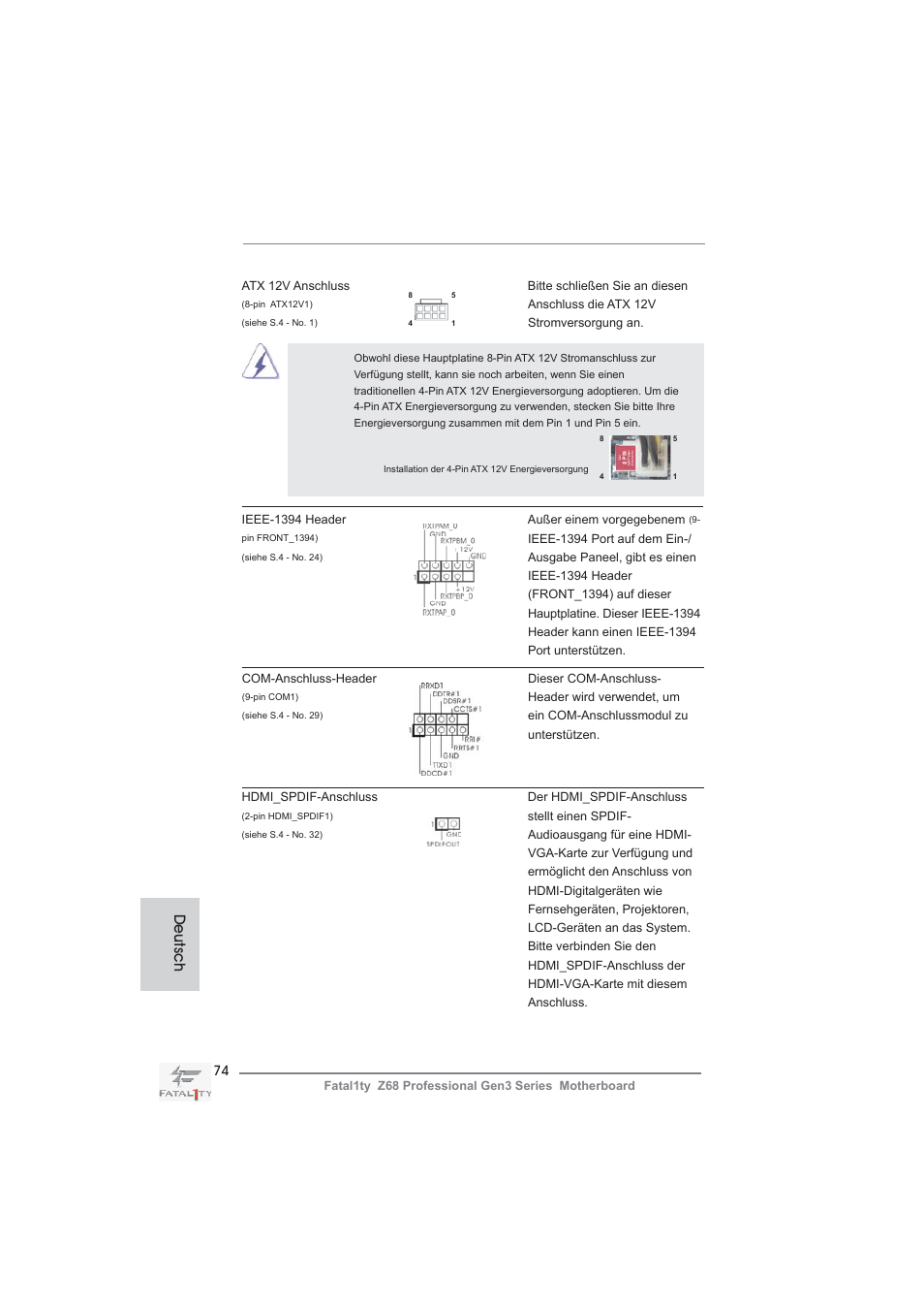 Deutsch | ASRock Fatal1ty Z68 Professional Gen3 User Manual | Page 74 / 317