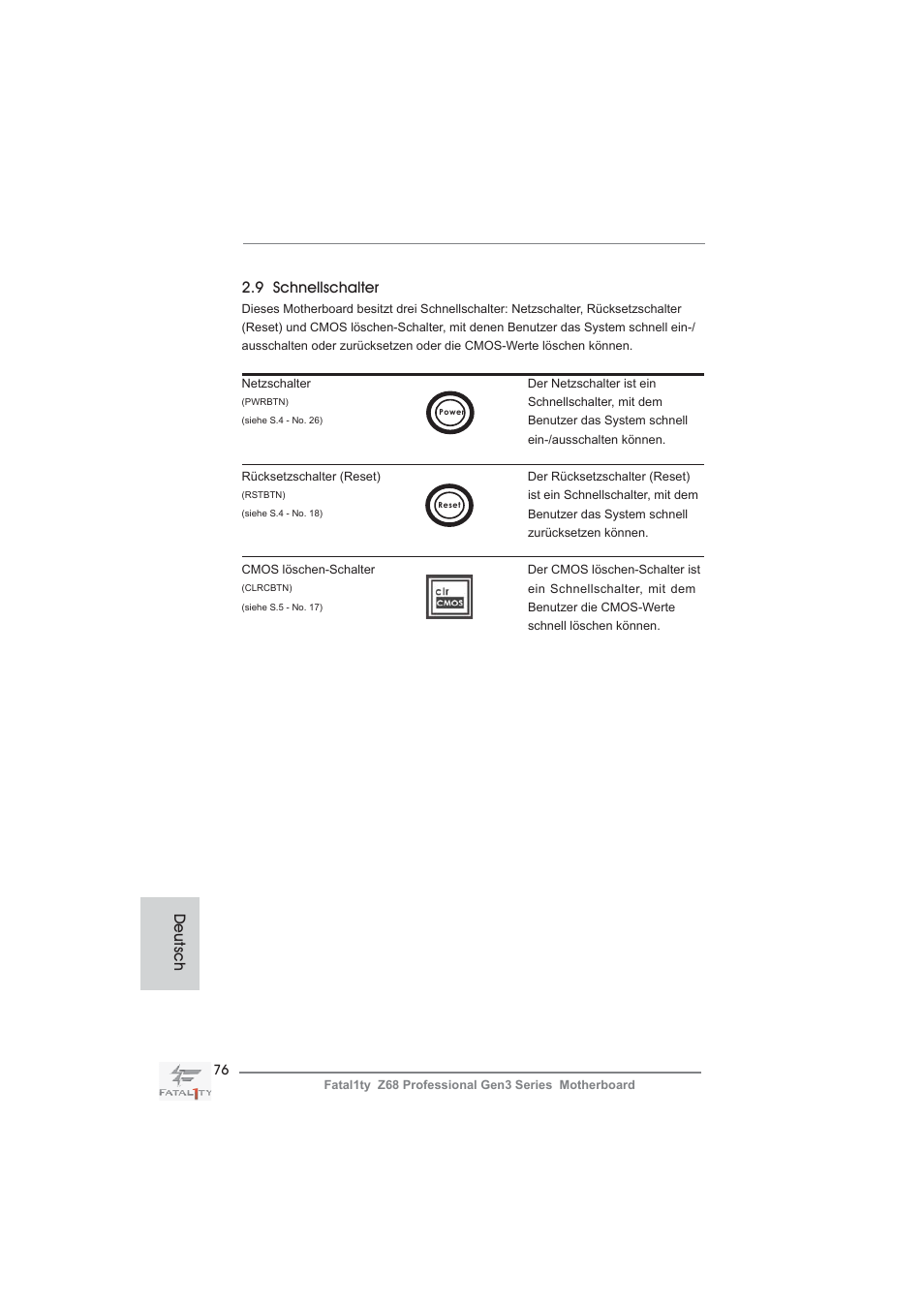 9 schnellschalter, Deutsch | ASRock Fatal1ty Z68 Professional Gen3 User Manual | Page 76 / 317