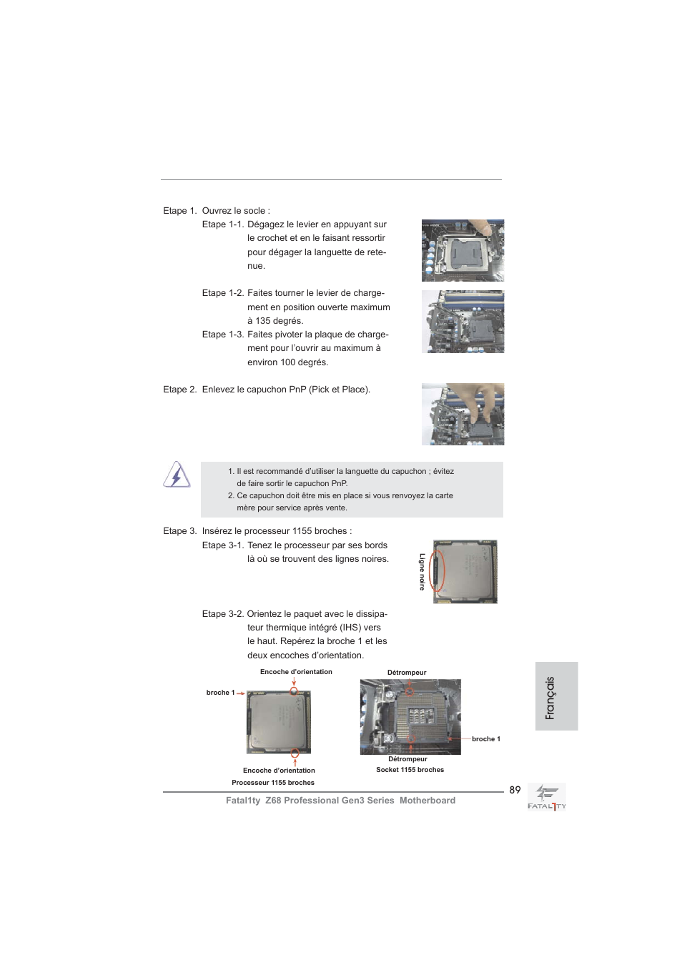 Français | ASRock Fatal1ty Z68 Professional Gen3 User Manual | Page 89 / 317