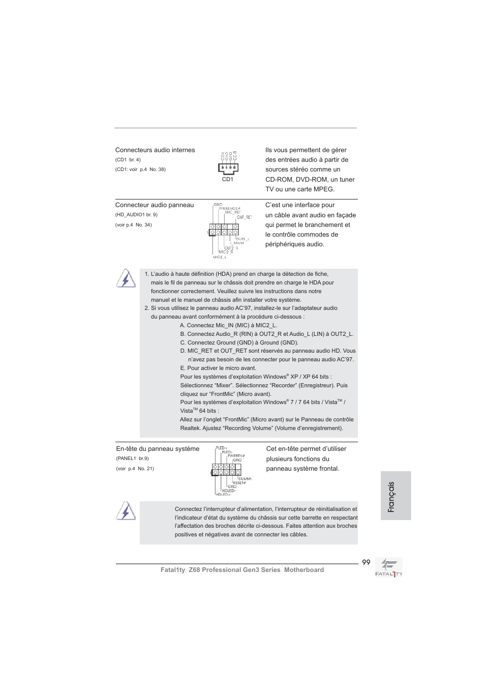 Français | ASRock Fatal1ty Z68 Professional Gen3 User Manual | Page 99 / 317