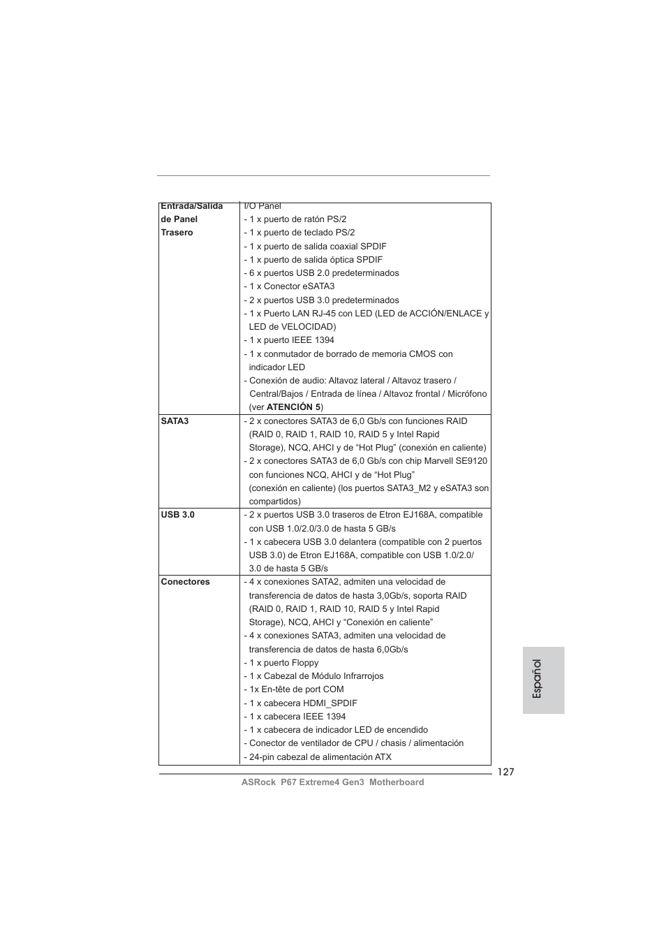 Español | ASRock P67 Extreme4 Gen3 User Manual | Page 127 / 304