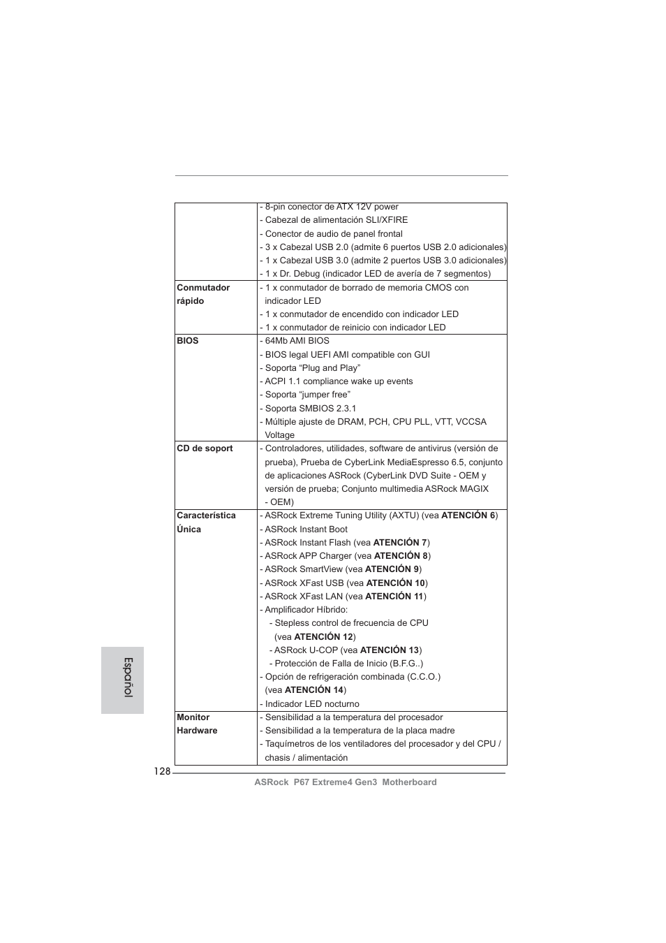 Español | ASRock P67 Extreme4 Gen3 User Manual | Page 128 / 304