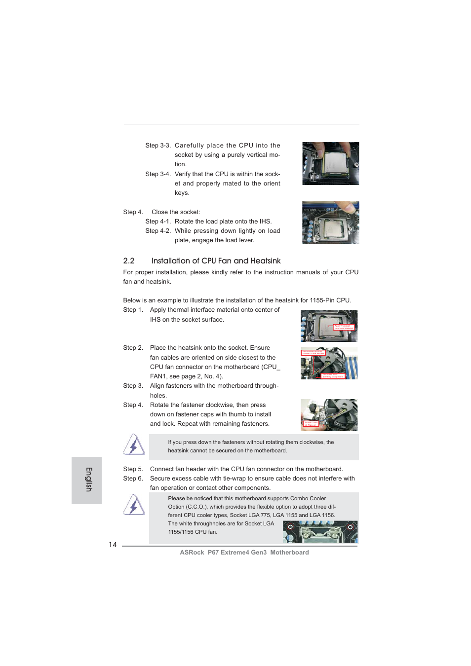 2 installation of cpu fan and heatsink, English | ASRock P67 Extreme4 Gen3 User Manual | Page 14 / 304