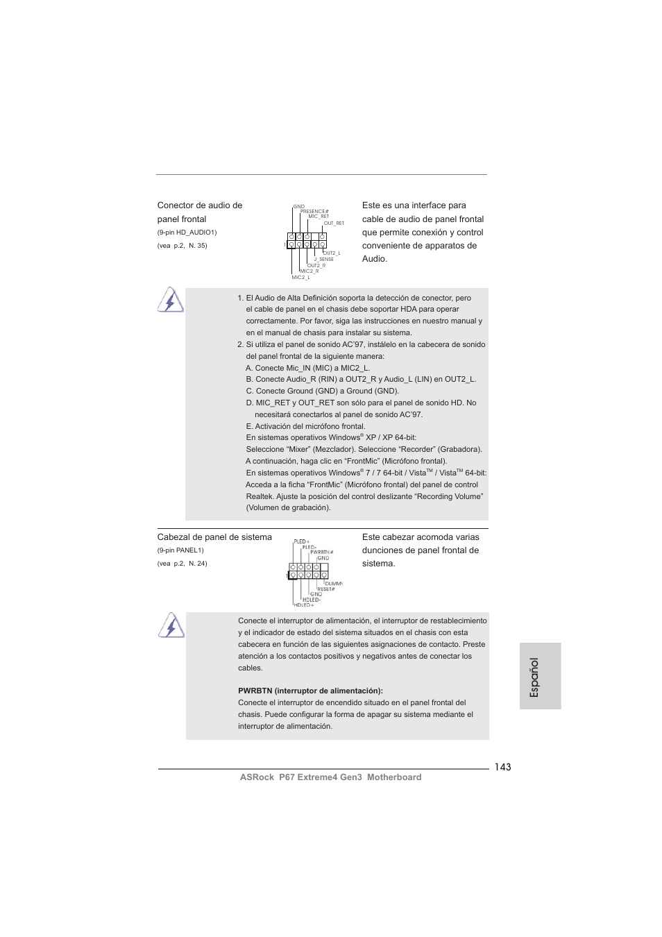 Español | ASRock P67 Extreme4 Gen3 User Manual | Page 143 / 304