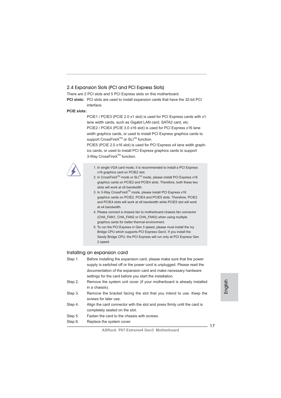 Installing an expansion card | ASRock P67 Extreme4 Gen3 User Manual | Page 17 / 304