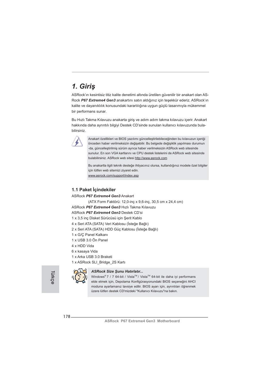 Turkish, Giriş | ASRock P67 Extreme4 Gen3 User Manual | Page 178 / 304