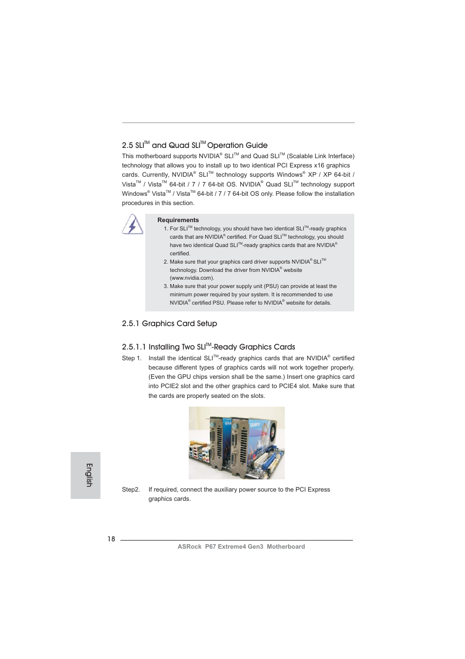 5 sli, And quad sli, Operation guide | Ready graphics cards, English | ASRock P67 Extreme4 Gen3 User Manual | Page 18 / 304