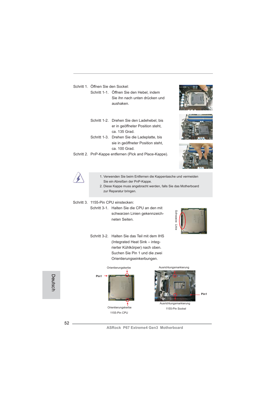 Deutsch | ASRock P67 Extreme4 Gen3 User Manual | Page 52 / 304