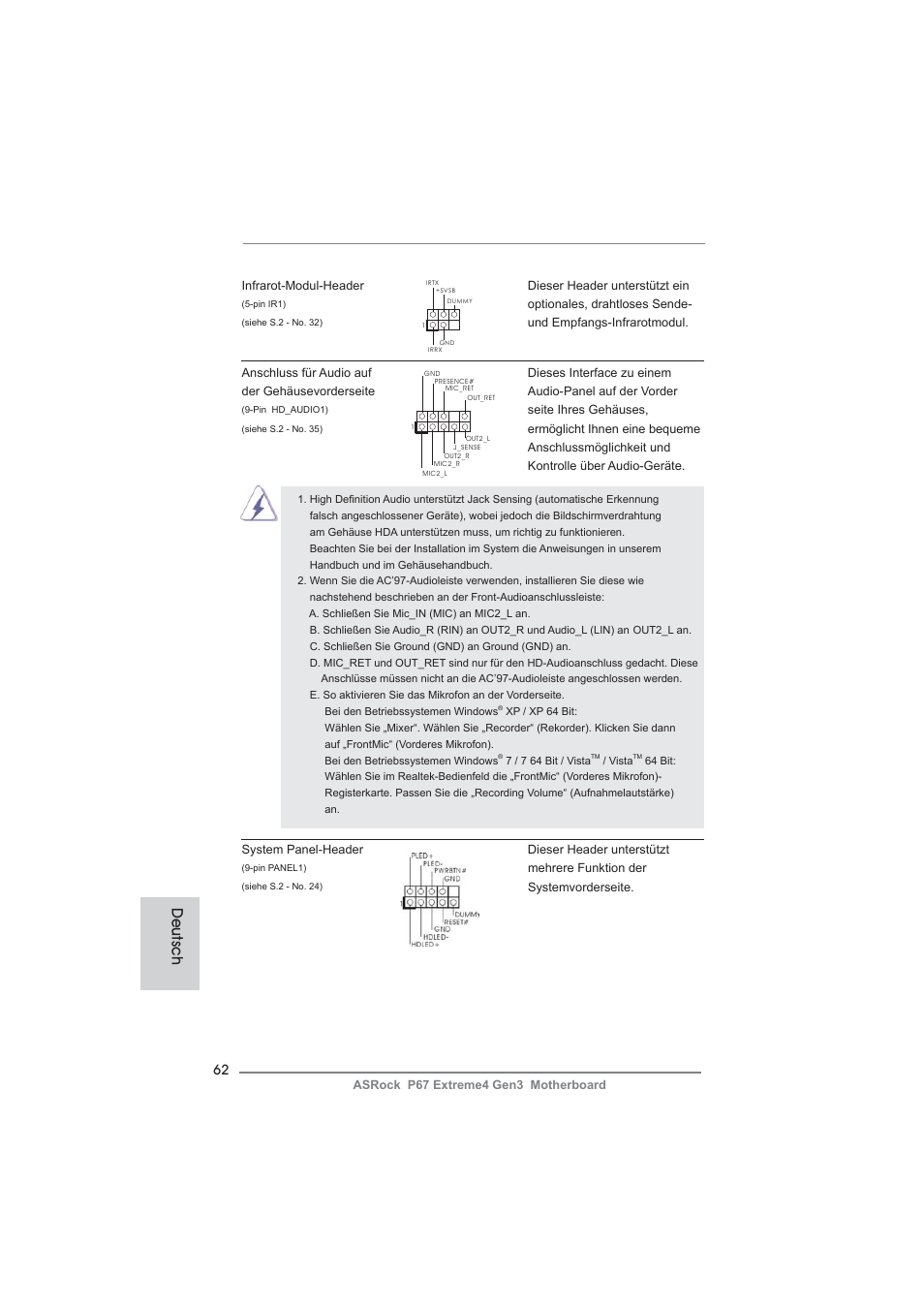 Deutsch | ASRock P67 Extreme4 Gen3 User Manual | Page 62 / 304