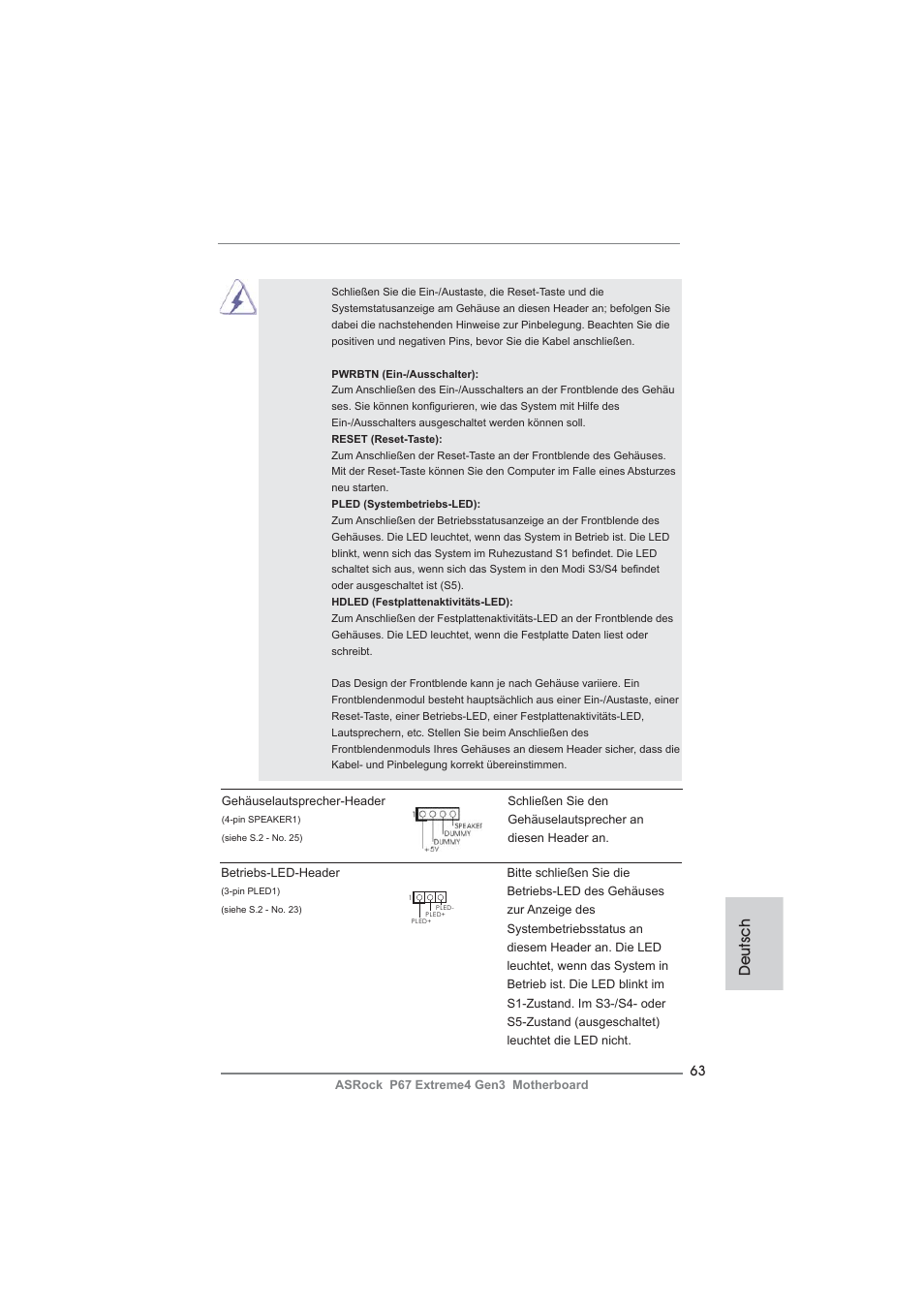 Deutsch | ASRock P67 Extreme4 Gen3 User Manual | Page 63 / 304