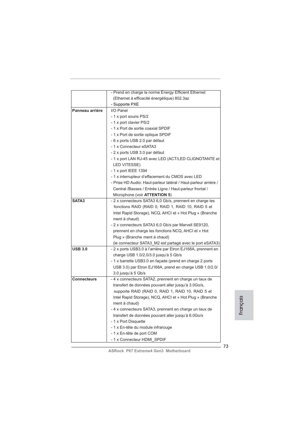 Français | ASRock P67 Extreme4 Gen3 User Manual | Page 73 / 304