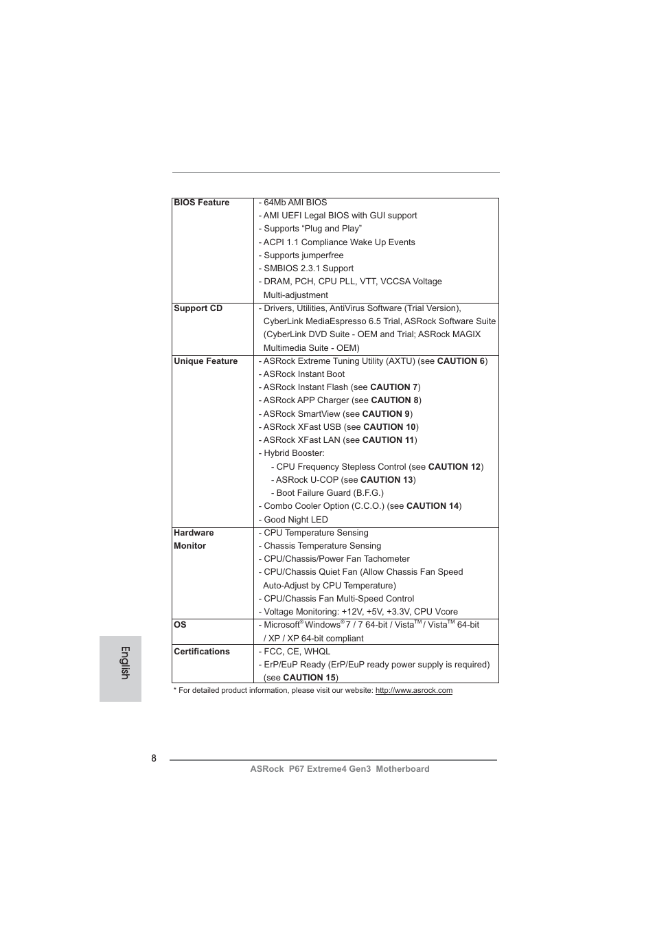 English | ASRock P67 Extreme4 Gen3 User Manual | Page 8 / 304