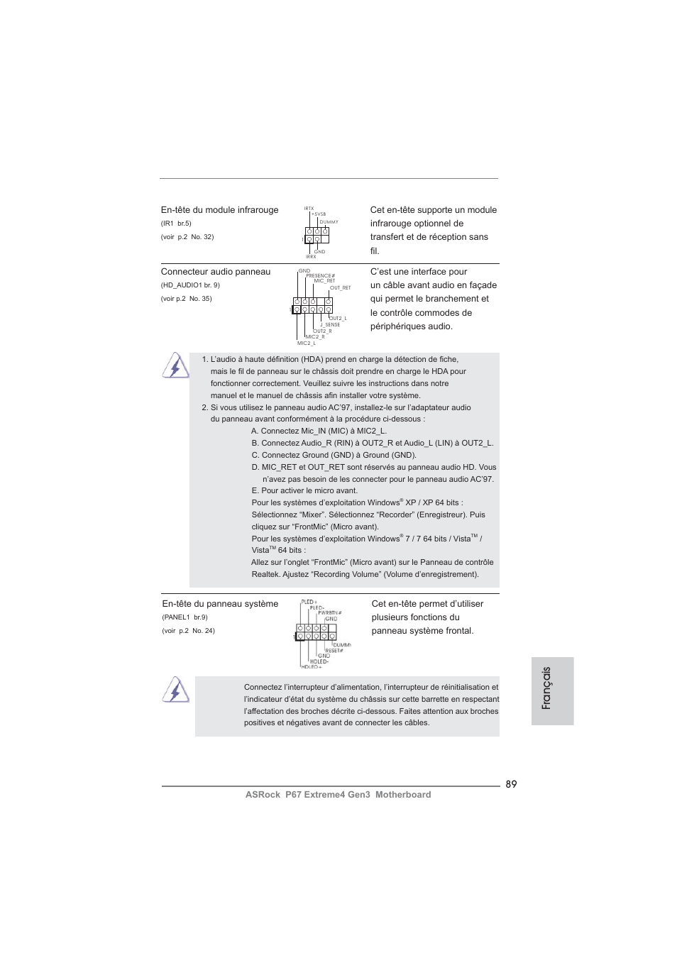 Français | ASRock P67 Extreme4 Gen3 User Manual | Page 89 / 304