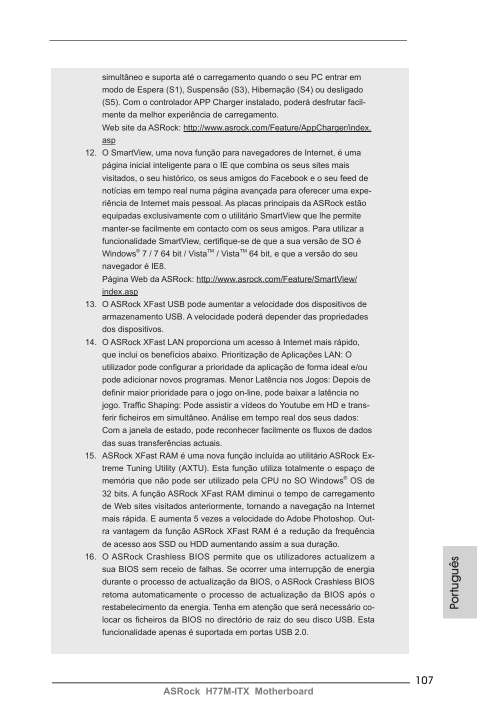 Por tuguês | ASRock H77M-ITX User Manual | Page 107 / 190