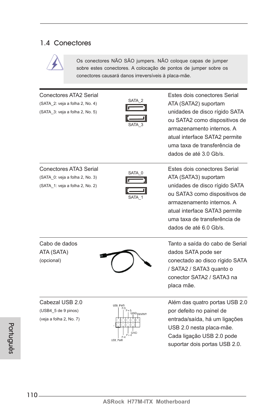 4 conectores, Por tuguês | ASRock H77M-ITX User Manual | Page 110 / 190