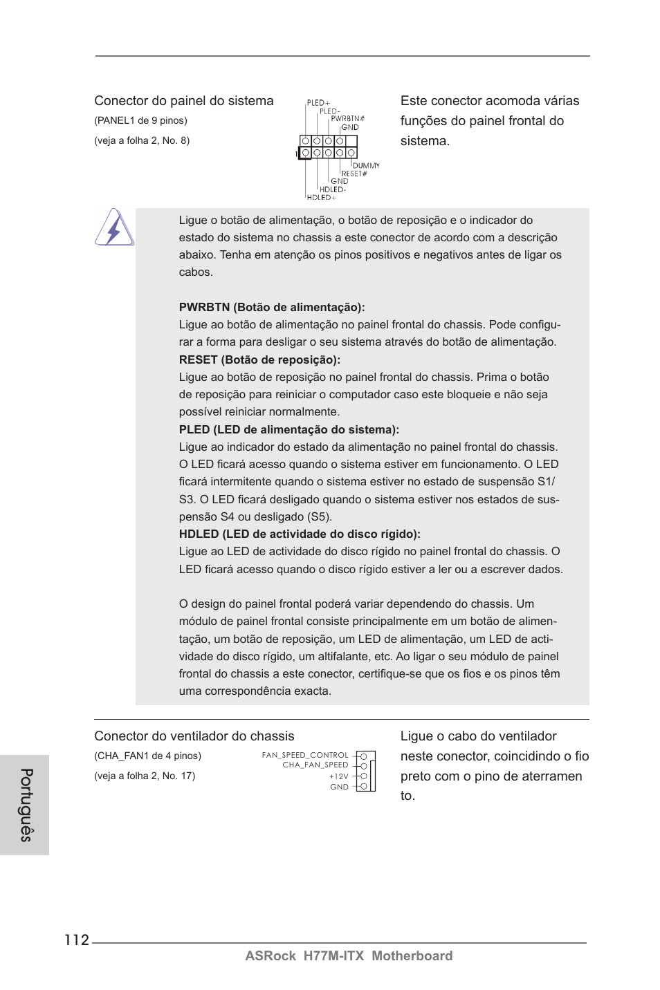 Por tuguês | ASRock H77M-ITX User Manual | Page 112 / 190