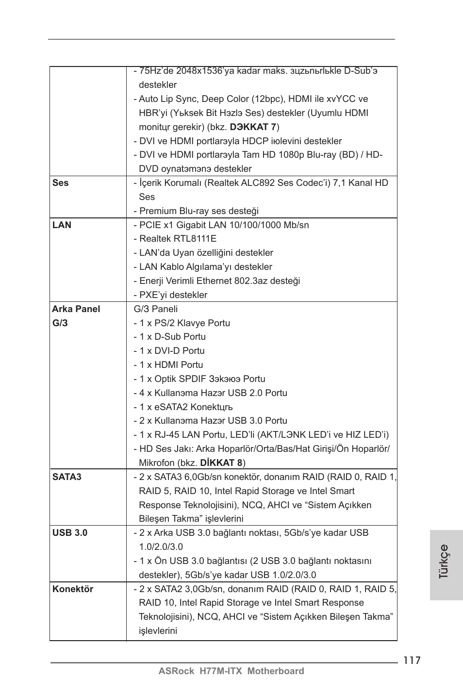 Türkçe | ASRock H77M-ITX User Manual | Page 117 / 190