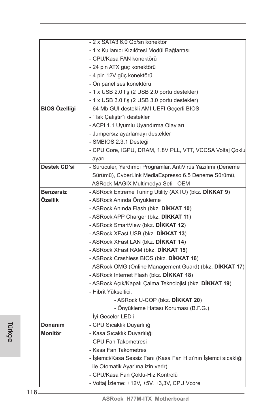 Türkçe | ASRock H77M-ITX User Manual | Page 118 / 190