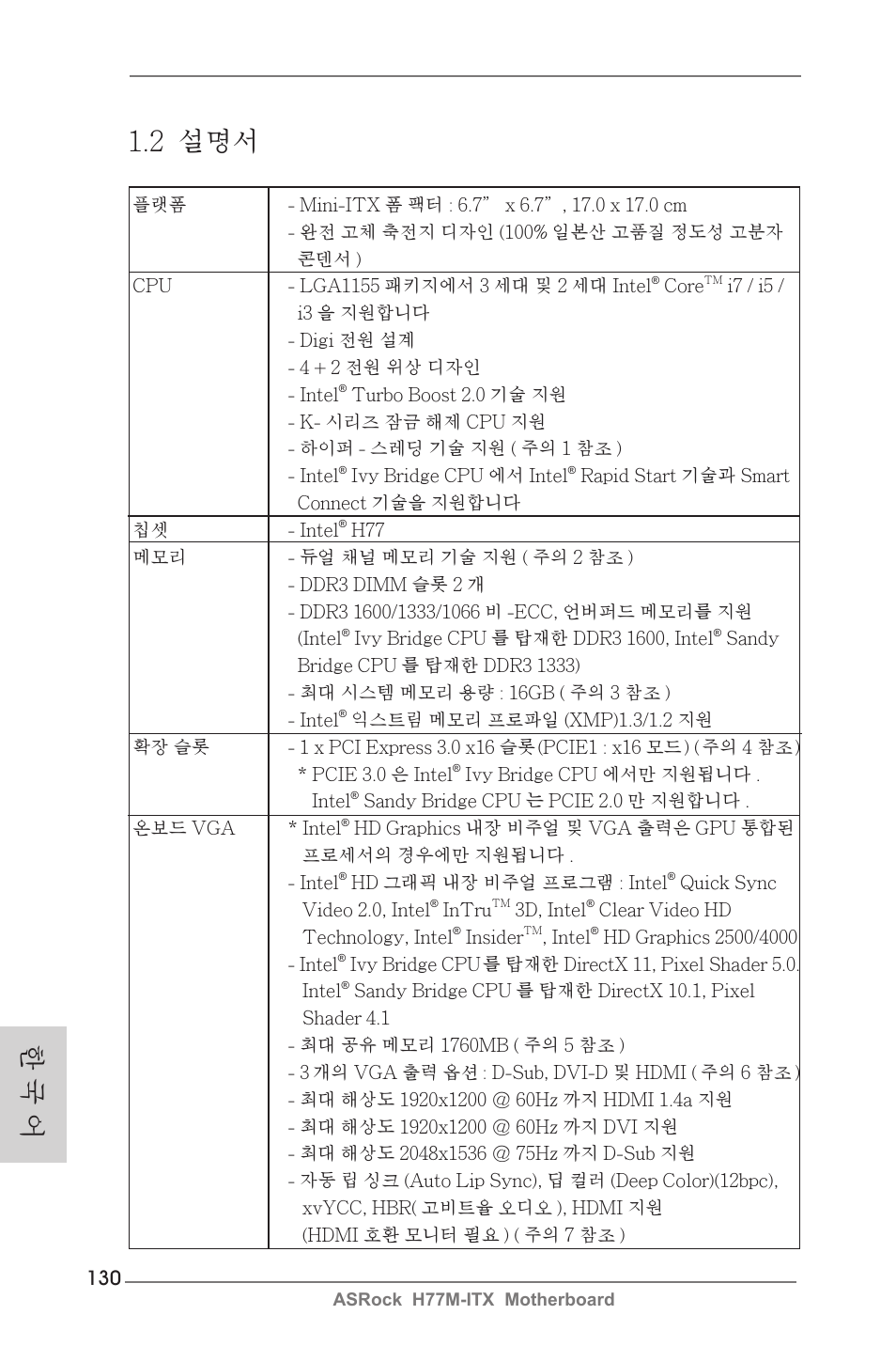 한 국 어 1.2 설명서 | ASRock H77M-ITX User Manual | Page 130 / 190