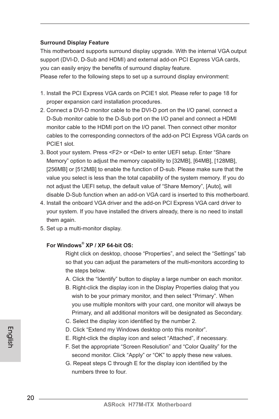 English | ASRock H77M-ITX User Manual | Page 20 / 190