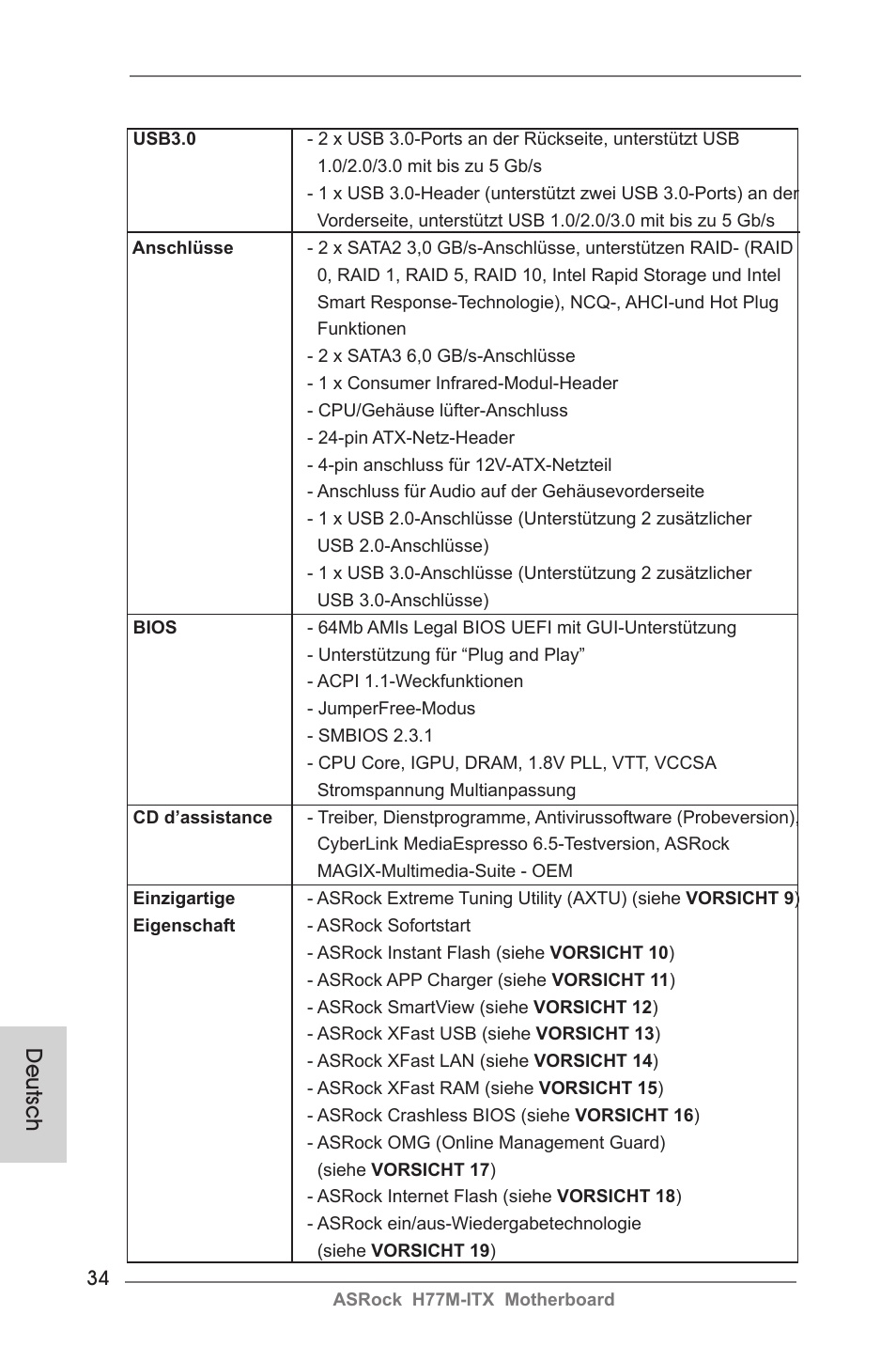 Deutsch | ASRock H77M-ITX User Manual | Page 34 / 190