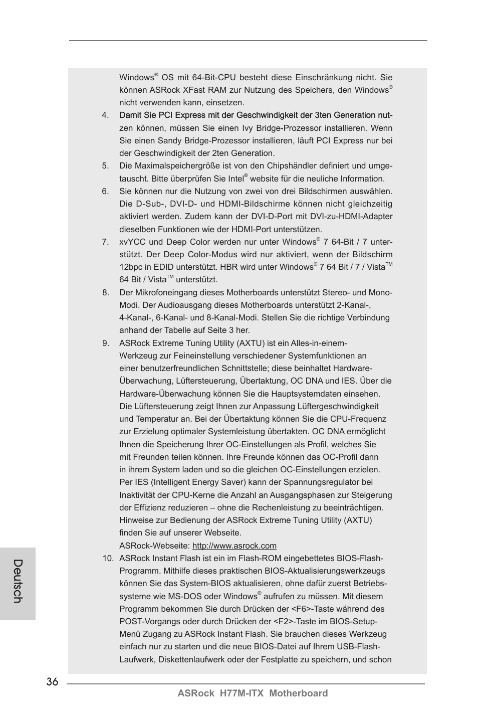 Deutsch, Asrock h77m-itx motherboard | ASRock H77M-ITX User Manual | Page 36 / 190