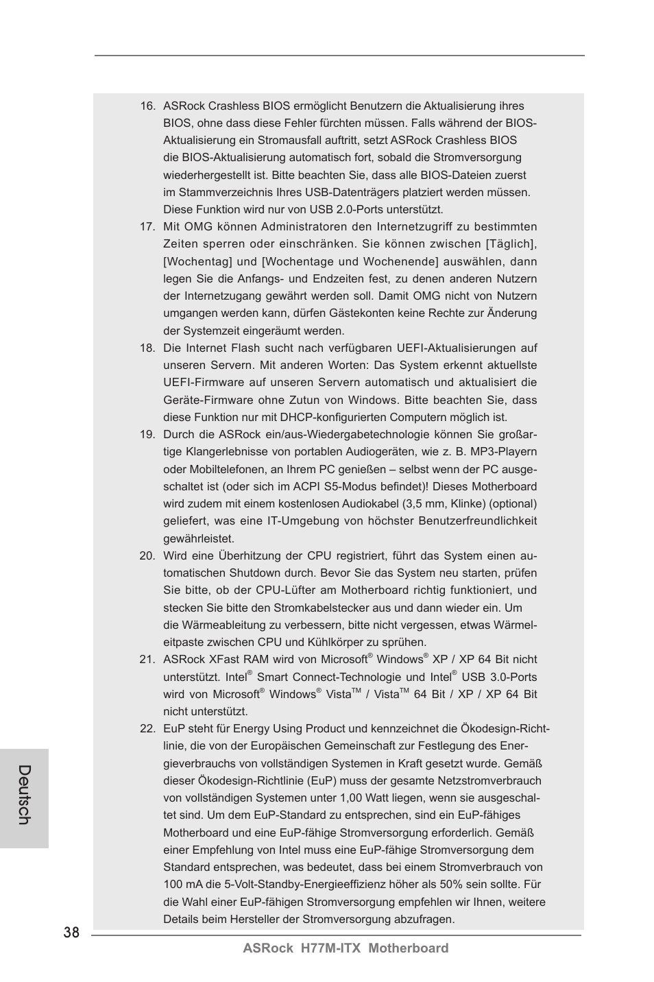 Deutsch, Asrock h77m-itx motherboard | ASRock H77M-ITX User Manual | Page 38 / 190