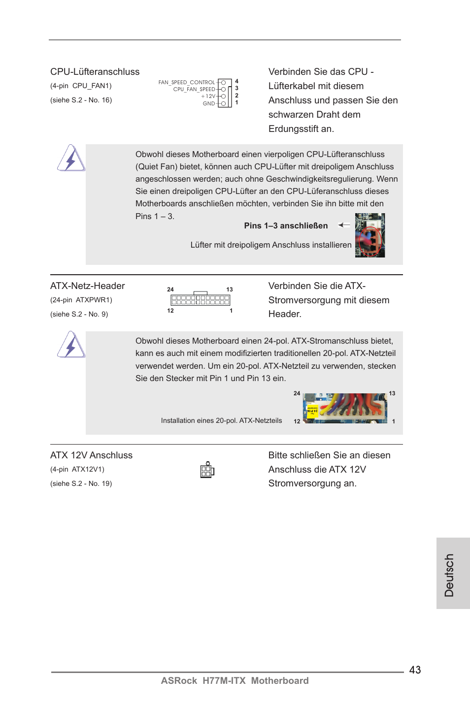 Deutsch | ASRock H77M-ITX User Manual | Page 43 / 190