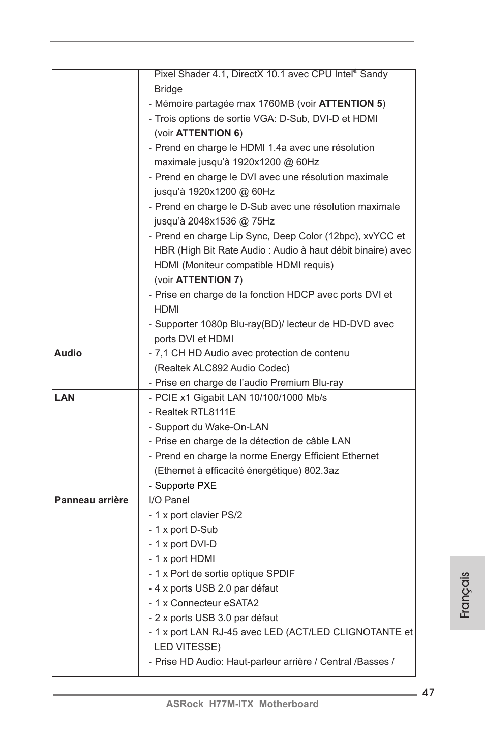 Français | ASRock H77M-ITX User Manual | Page 47 / 190