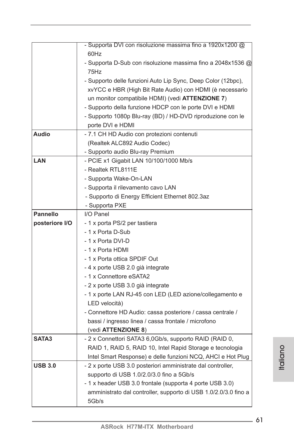 Italiano | ASRock H77M-ITX User Manual | Page 61 / 190